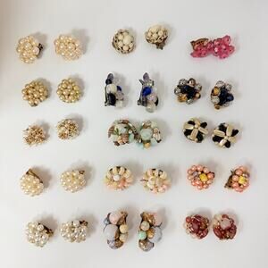 Lot of 15 Hong Kong Japan Cluster Flower Faux Pearl Shell Bead Clip On Earrings